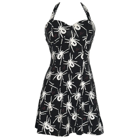 Betsey Johnson Dresses & Skirts - Betsey Johnson Spider Dress Halter Halloween Goth Y2K Pinup Witchy Emo Black S